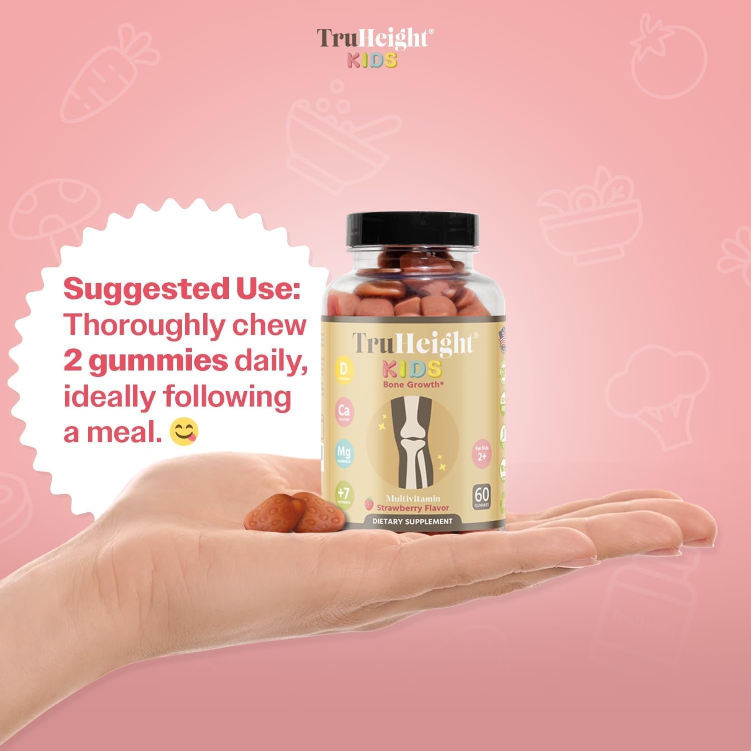 Buy Truheight Kids Bone Growth Gummies (Strawberry, Ages 2+) All Natural Kids & Toddler Vitamins - Vitamin D, Calcium, K2, Magnesium Multivitamin - Natural Growth & Development, Builds Strong Bones, Vegan On  Free Shipping On Qualified Orders