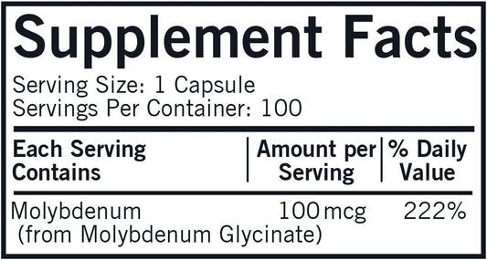 Kirkman - Molybdenum 100 Mcg - 100 Capsules - Essential Minerals - Breaks Down Sulfites & Toxins - Hypoallergenic