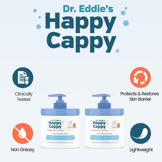 Happy Cappy Dr. Eddie's Pediatrician-Formulated Moisturizing Baby Lotion - Gentle, Paraben Free, Hypoallergenic, Sulfate Free - Soothes Dry Skin, Eczema and Reduces Redness, 12 oz each, 2-Pack