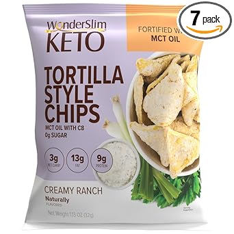 Wonderslim Keto Tortilla Chips With Mct Oil, Creamy Ranch, 3G Net Carbs, 13G Fat, 9G Protein, 0G Sugar, Gluten Free (7Ct)