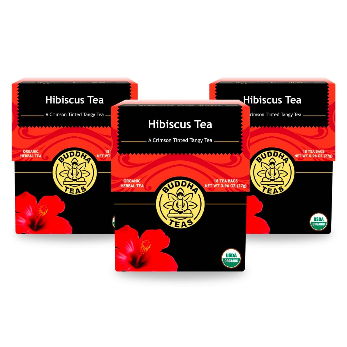 Buddha Teas - Hibiscus - Organic Herbal Tea - For Health & Wellbeing - With Antioxidants, Vitamin C & Bioflavonoids - Caffeine Free - 100% Kosher & Non-Gmo - 18 Tea Bags (Pack Of 3)