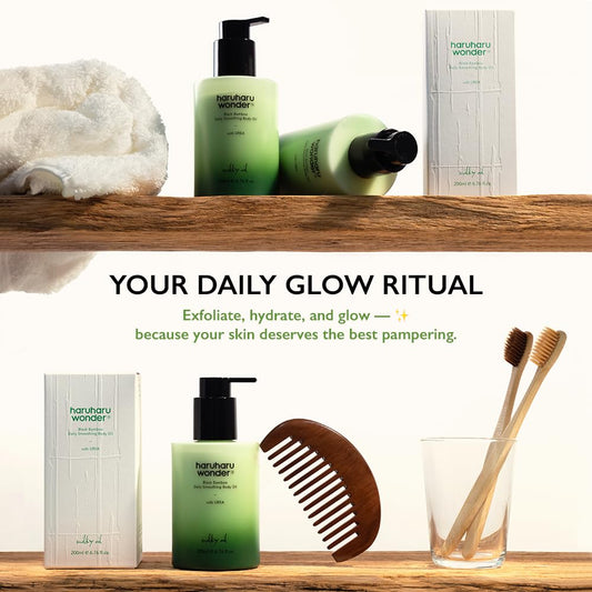 Haruharu Wonder Black Bamboo Daily Smoothing Body Oil, 6.76 Fl Oz, Fast Absorption, Lightweight, Non-Greasy, Deeply Hydrating, Locks In Moisture, Softens & Nourishes Skin, With Almond & Argan Oil