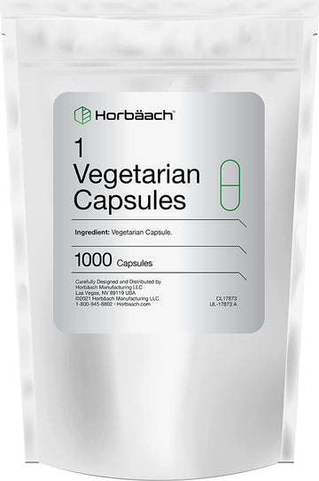 Empty Vegetarian Capsules Size 1 | 1000 Count | Clear Vegetable Capsule | Non-Gmo, Gluten Free | By Horbaach