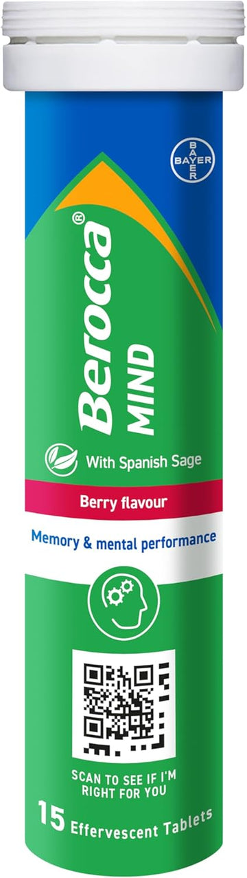 Berocca Mind Effervescent Tablets Including B Vitamins, With Spanish Sage To Support Memory And Mental Performance - 15 Tablets - Berry Flavour