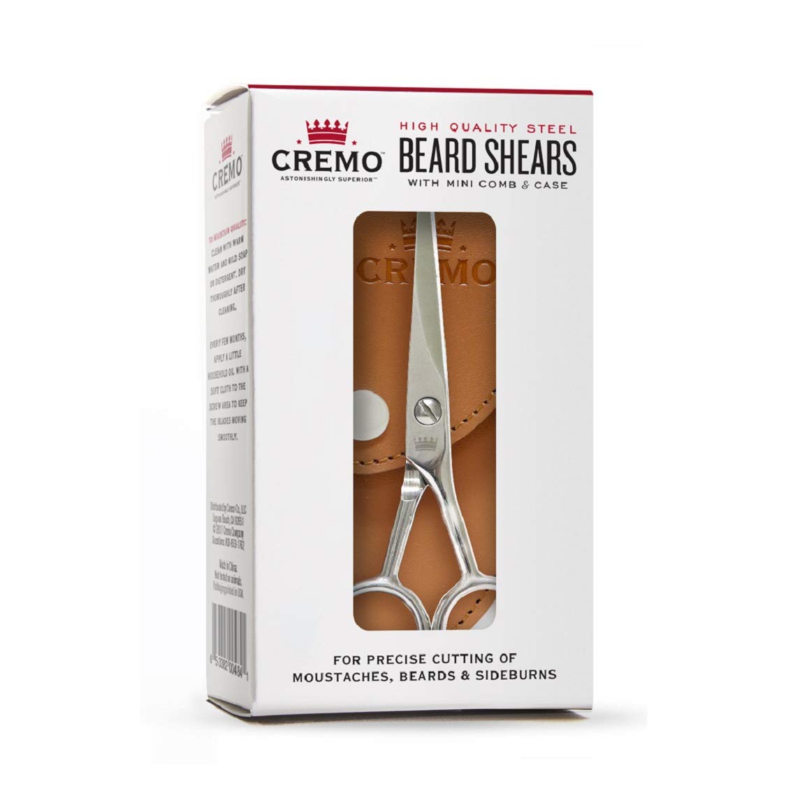 Cremo Beard Accessories, Beard and Mustache Stainless Steel Beard Shears with Synthetic Leather Carrying Case and Comb - Shape, Style And Groom Any Length Facial Hair