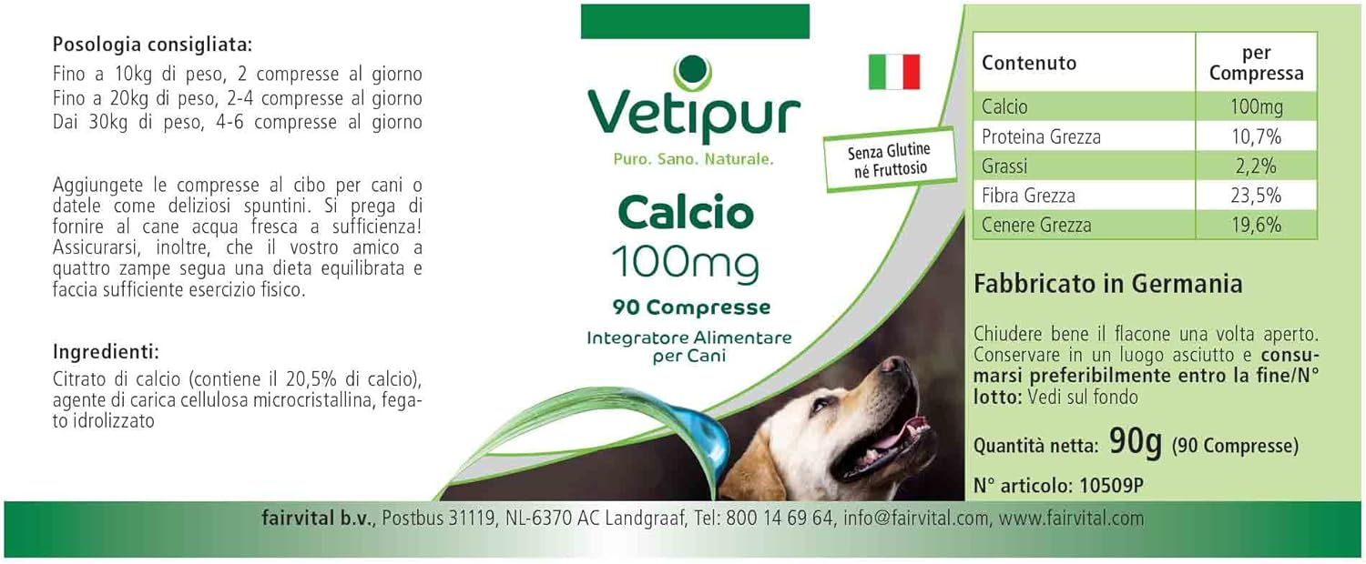 Vetipur Calcium Citrate 100mg, Feed Supplement for Dogs, 90 Tablets, for Bones, Teeth and Muscles : Amazon.co.uk: Pet Supplies