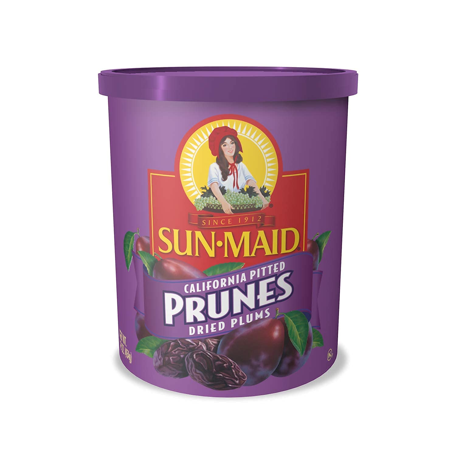 Sun-Maid California Sun-Dried Whole Pitted Prunes - 16 oz Canister - Dried Plums - Dried Fruit Snack for Lunches, Snacks, and Natural Sweeteners