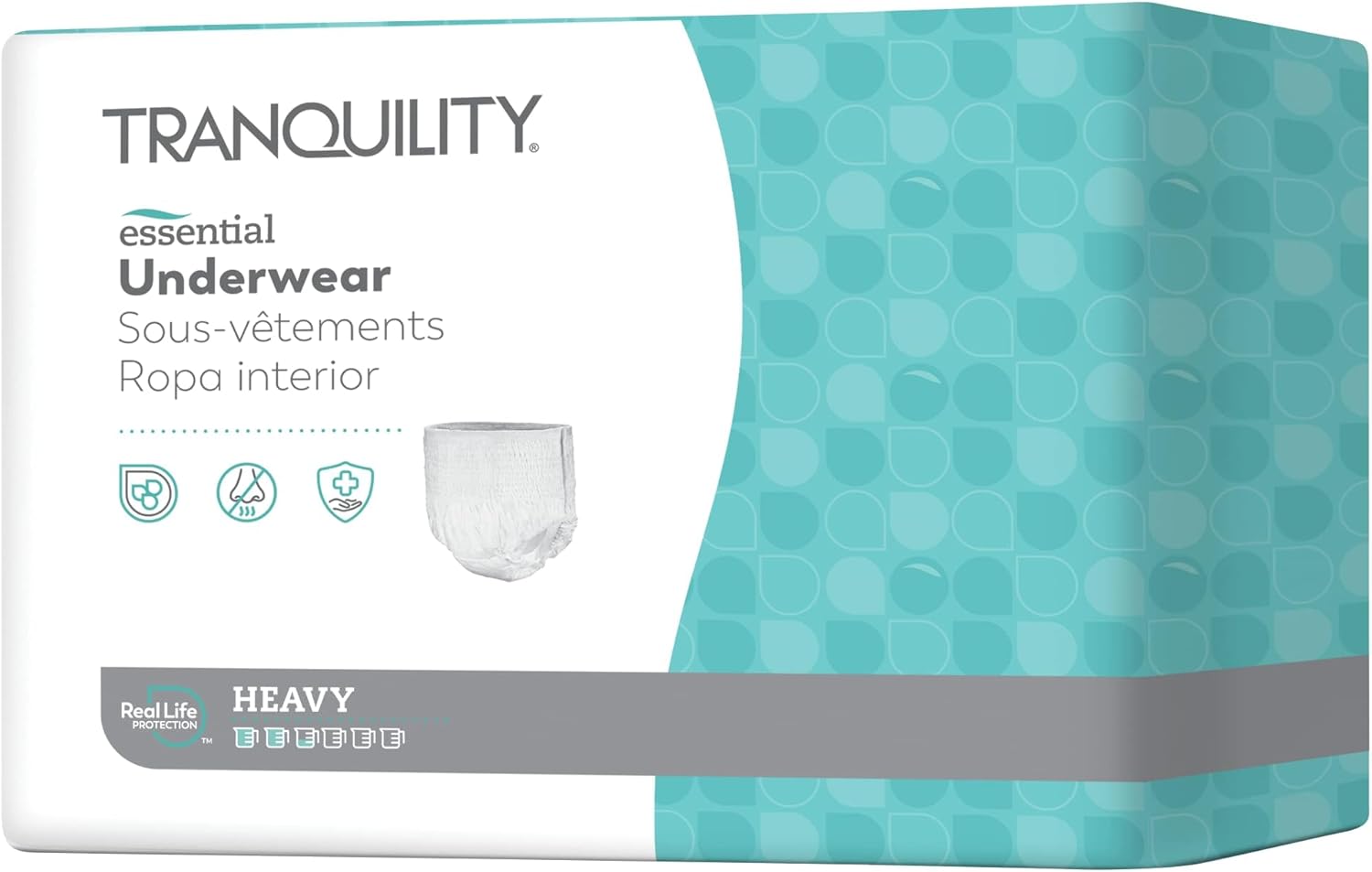 Tranquility Essential Adult Absorbent Underwear, Pull On With Tear Away Seams, Heavy Absorbency, 2X-Large (62"-80") - 12 Ct (Pack Of 4)