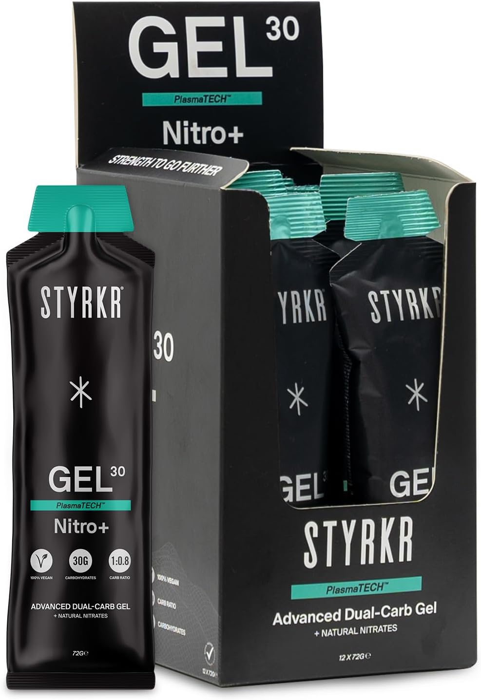 Gel30 Caffeine+ Energy Gels With Caffeine By Styrkr - 30G Of Carbs - Pack Of 12 Running & Cycling Gels With 150Mg Of Caffeine - For Endurance Athletes - Dual-Carb Formula - Gel30 Caffeine+ 12X Pack