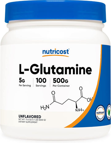 Nutricost L-Glutamine Powder (500 Grams) Unflavored - Gluten Free & Non-Gmo, 100 Servings