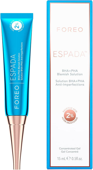 Foreo Espada Bha+Pha Blemish Solution 15 Ml, Acne Treatment & Blackhead Remover, Face Care, 2% Salicylic Acid, Witch Hazel, Tea Tree Oil, Niacinamide, Dermatologist-Tested, Cruelty-Free & Vegan, Blue