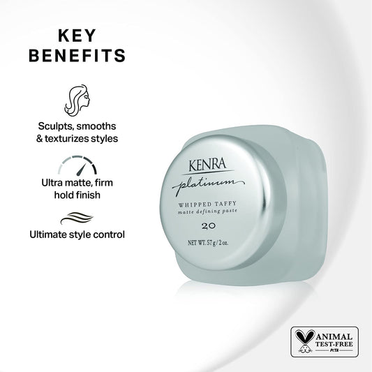 Kenra Platinum Whipped Taffy 20 | Matte Defining Paste | Delivers An Ultra-Matte, Firm Hold Finish | Sculpts, Smooths & Texturizes Styles | All Hair Types