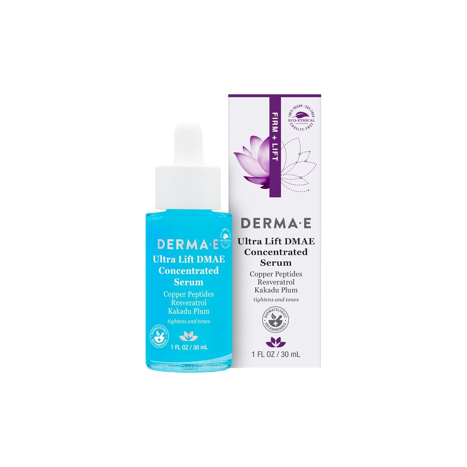 Derma E Ultra Lift Dmae Concentrated Serum – All Natural Skin Firming Serum – Hydrating Serum With Copper Peptides And Resveratrol – Concentrated Facial Skin Care Serum, 1Oz