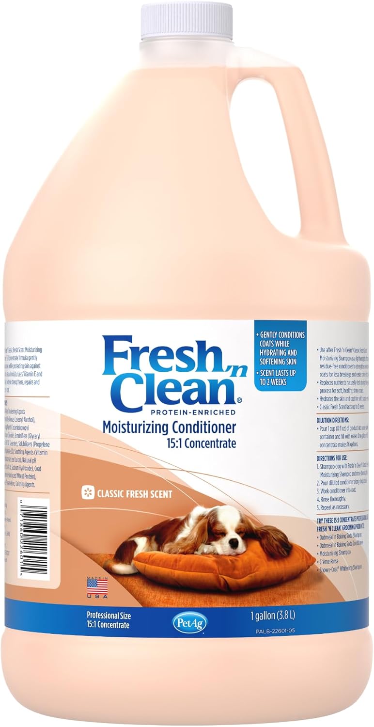 Pet-Ag Fresh ’N Clean Conditioner, Classic Fresh Scent (15:1 Concentrate) - 1 Gallon - Moisturizes With Vitamin E & Aloe Vera - Strengthens & Repairs Coats - Soap Free