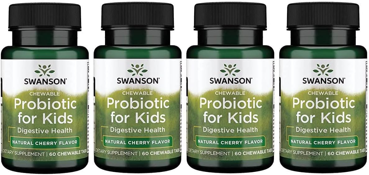 Swanson Probiotic For Kids Natural Cherry Flavored 3 Billion Cfu 60 Chwbls (4 Pack)