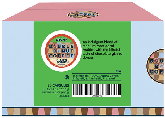 Double Donut Flavored Decaf Coffee, Decaf Glazed Donut Coffee, Decaf Coffee Pods For Keurig K Cups Machines, Hot Or Iced Coffee, Single Serve Decaffeinated Coffee In Recyclable Pods, 80 Count