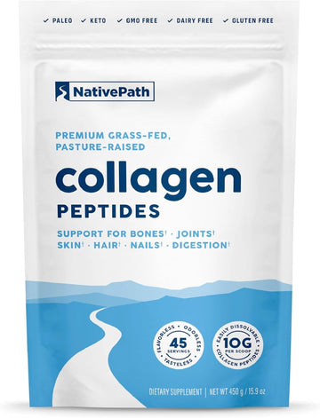 Nativepath Collagen Peptides Protein - Hydrolyzed Type 1 & 3 Collagen Powder For Skin, Hair, Nails - Collagen Powder For Skin - 15.9 Oz (45 Servings)