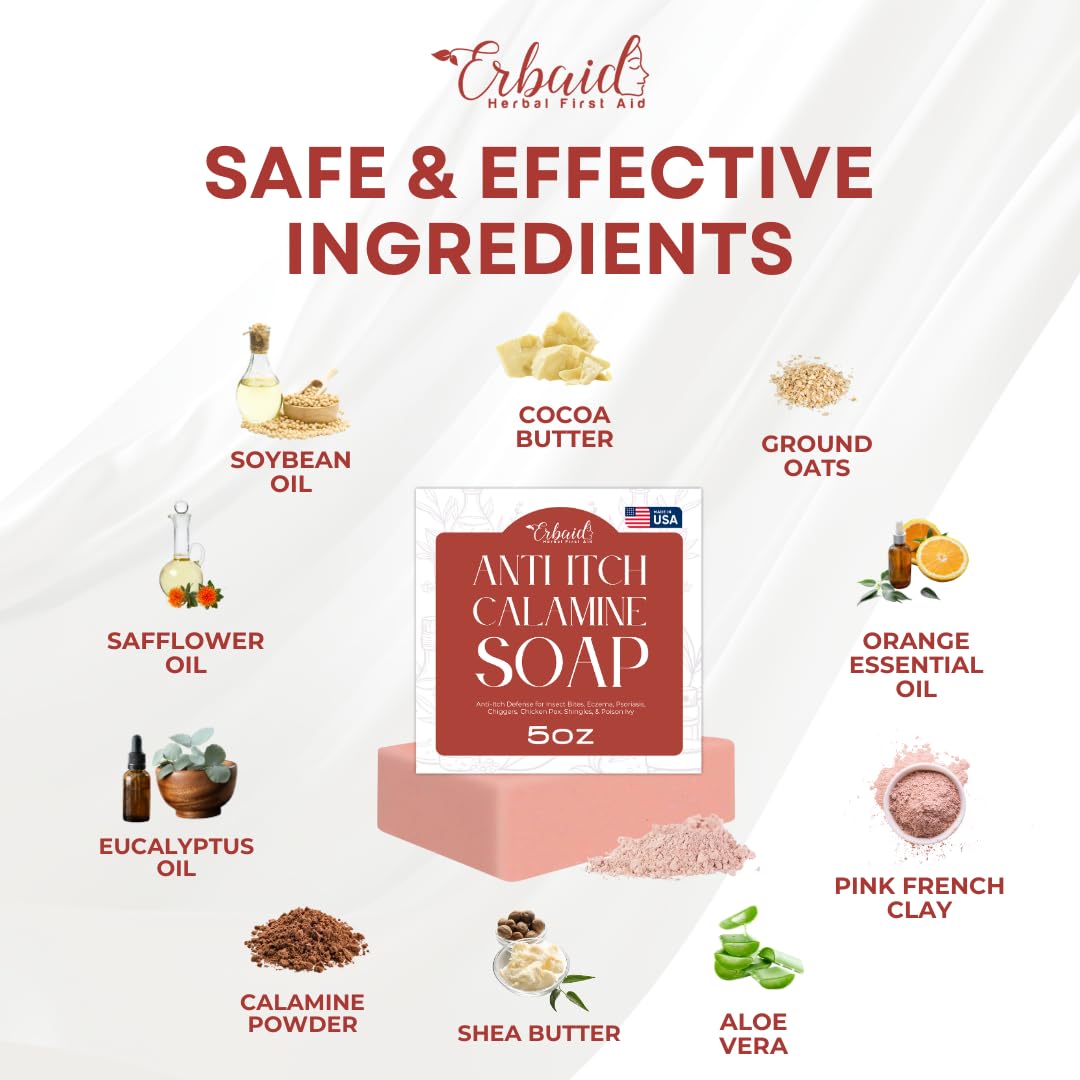 Calamine Soap Bar – All Natural Instant Itch Relief – Calming Calamine Soap For Itchy Skin, Insect Bite, Eczema, Poison Ivy Rash, Chicken Pox – Pure Anti-Itch Body Wash Made In Usa – Large 5Oz Bar : Beauty & Personal Care
