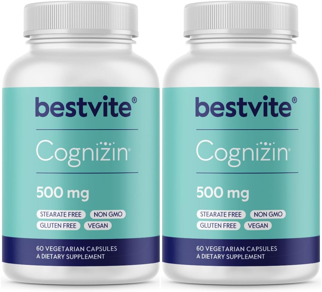 Bestvite Cognizin 500Mg (120 Vegetarian Capsules) (60X2) - Clinically Studied Premium Choline Nootropic - No Stearates - Vegan - Non Gmo - Gluten Free - Brain Supplements For Memory And Focus