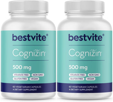 Bestvite Cognizin 500Mg (120 Vegetarian Capsules) (60X2) - Clinically Studied Premium Choline Nootropic - No Stearates - Vegan - Non Gmo - Gluten Free - Brain Supplements For Memory And Focus