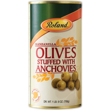 Roland Foods Manzanilla Olives Stuffed with Anchovies, 1 Pound 9 Ounce Can, Pack of 2