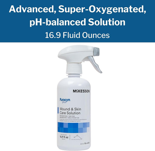 Mckesson Puracyn Plus Wound Irrigation Cleanser Spray, Sterile Hypochlorous Wash Solution For Skin Care & First Aid, 16.9 Oz - Saline Acid Formula For Wounds, 1 Count