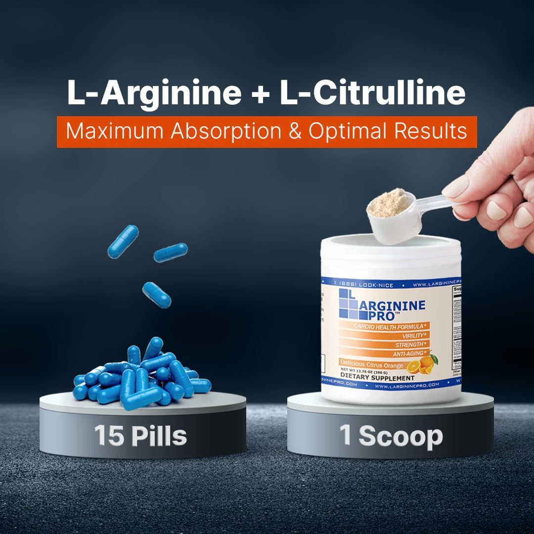 L-ARGININE PRO | L-arginine Supplement Powder | 5,500mg of L-arginine Plus 1,100mg L-Citrulline (Orange, 1 Jar) : Health & Household