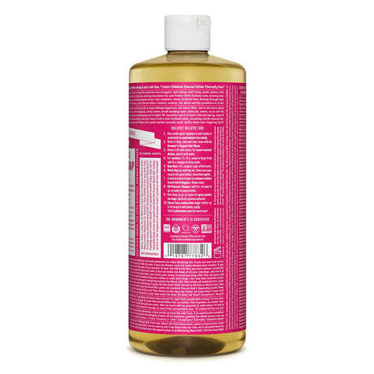 Dr. Bronner’s - Pure-Castile Liquid Soap (Rose, 32 ounce, 2-Pack) - Made with Organic Oils, 18-in-1 Uses: Face, Body, Hair, Laundry, Pets and Dishes, Concentrated, Vegan, Non-GMO
