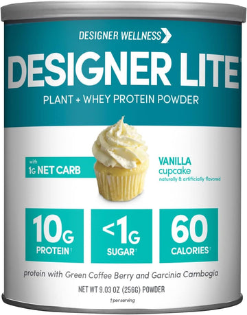 Designer Wellness, Designer Lite, Low Calorie Natural Protein, Prebiotic Fiber, Key Vitamins & Minerals, Vanilla Cupcake, 9.03 Ounces
