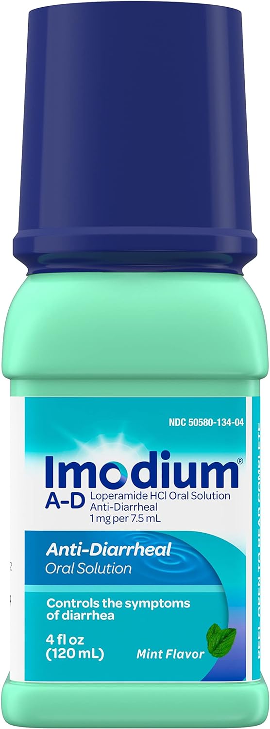 Imodium A-D Liquid Anti-Diarrheal Medicine With Loperamide Hydrochloride To Help Control Symptoms Of Diarrhea Due To Acute, Active & Traveler'S Diarrhea, Mint Flavor, 4 Fl. Oz