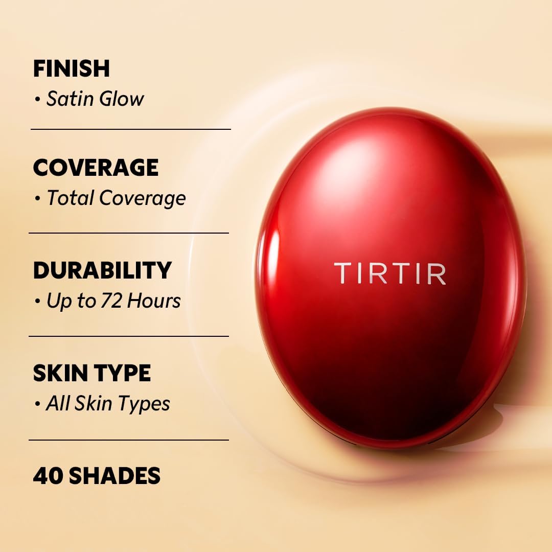 TIRTIR Mask Fit Red Cushion Foundation | Full coverage, Weightless, Skin fit, Satin Glow Finish, Korean Makeup, beauty, Tattoo cover up, Buildable (#33W Ginger, 0.63 Fl Oz) : Amazon.co.uk: Beauty