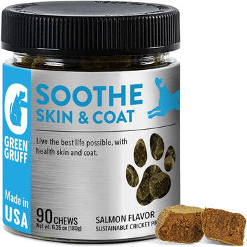 Green Gruff Dog Skin and Coat Supplement - Organic Dog Allergy Chews - Dry Skin, Shedding, Dog Itch Relief - Dog Omega 3 Supplement - Made in USA, Protein - Rich - Anti Itch for Dogs - 90 Chews
