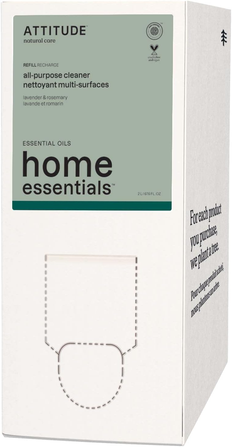 ATTITUDE Multi-Purpose Cleaner with Essential Oils, EWG Verified, Plant and Mineral-Based Ingredients, Vegan Household Products, Bulk Refill, Lavender and Rosemary, 67.6 Fl Oz