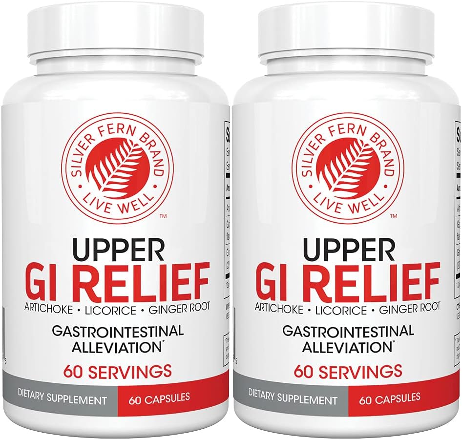 Silver Fern GI Relief - Natural Herbal Supplement - All Natural with Artichoke Leaf Extract, Ginger Root Extract, and GutGuard Licorice Flavonoids (2 Bottles - 120 Capsules - 60 Day Supply)