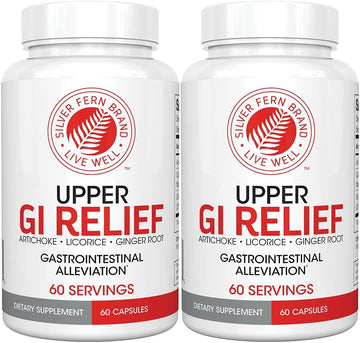 Silver Fern GI Relief - Natural Herbal Supplement - All Natural with Artichoke Leaf Extract, Ginger Root Extract, and GutGuard Licorice Flavonoids (2 Bottles - 120 Capsules - 60 Day Supply)