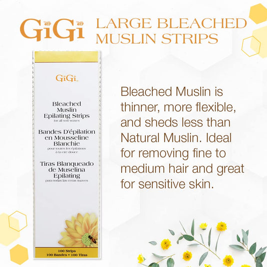 GiGi Large Bleached Muslin Epilating Strips for Hair Waxing and Removal, 100 Strips