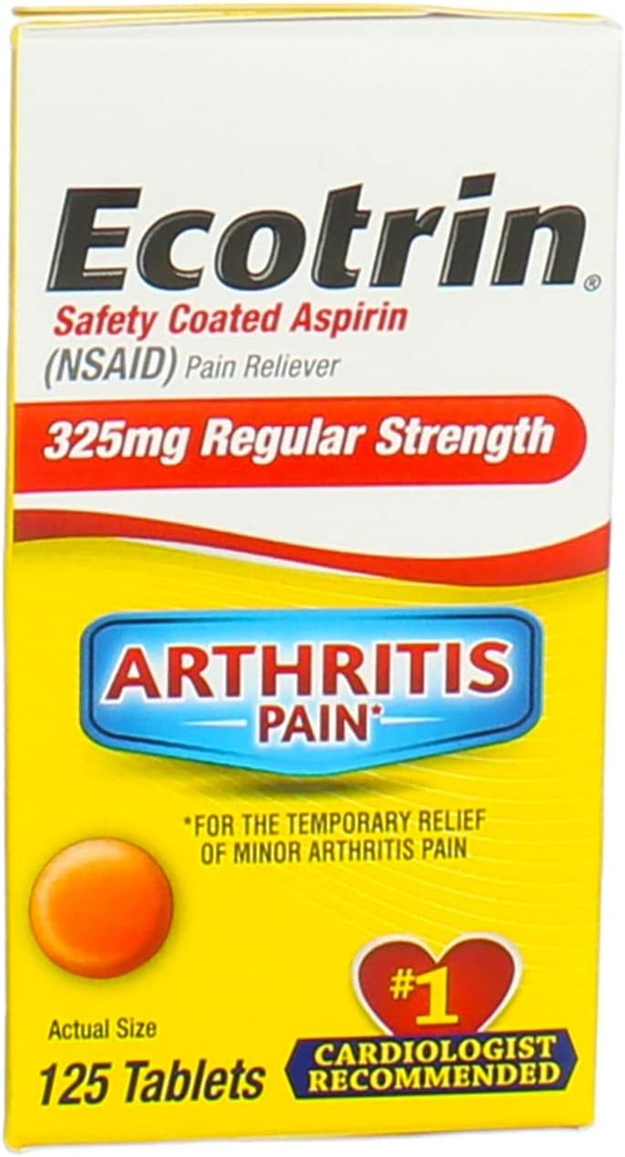 Ecotrin Regular Strength Aspirin, Arthritis Pain Relief, 325Mg Regular Strength, 125 Safety Coated Tablets