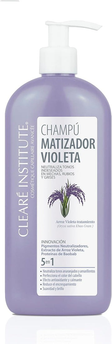 Clearé Institute Purple Colour Shampoo Neutralises Unwanted Tones Purple Colour Shampoo Specially for Dyed, Blonde, Bleached or Grey Hair 96.6% Natural Ingredients 400 ml