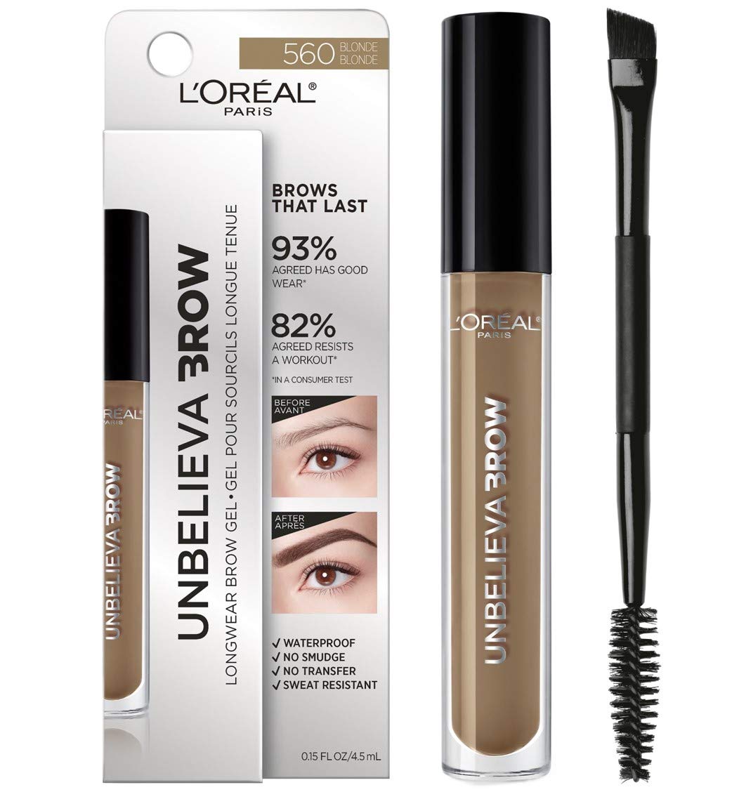 L'Oreal Paris Unbelieva-Brow Longwear Waterproof Tinted Brow Gel, Smudge-Resistant, Transfer- Proof, Quick Drying, Easy And Quick Application With Precise Brush, Blonde, 0.15 Fl. Oz