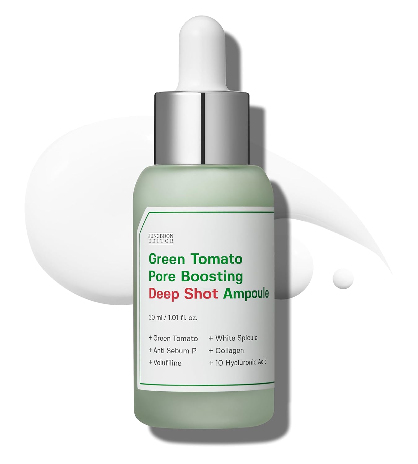 Sungboon Editor Green Tomato Volufiline Pore Boosting Deep Shot Ampoule - Pore Minimizing & Skin Tightening Serum With Collagen & Hyaluronic Acid Korean Skincare 1.01 Fl Oz