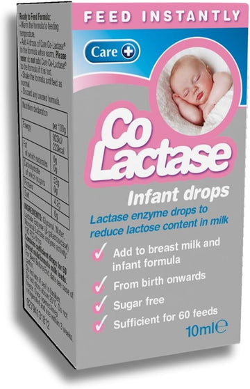 Care Co-Lactase, Sugar Free, Instant Feed Lactase Enzyme Drops, Suitable From Birth Onwards, Infant Drops, Reduces Bloating And Wind, 10Ml Drops