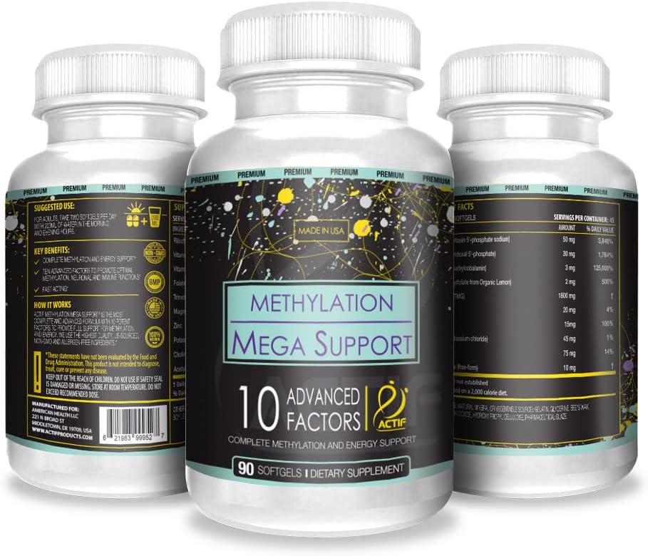 Actif Methylation Mega Support With 10 Advanced Factors And Organic Folate ? 100% Natural, Non-Gmo, 90 Count, Magnesia Original Flavor