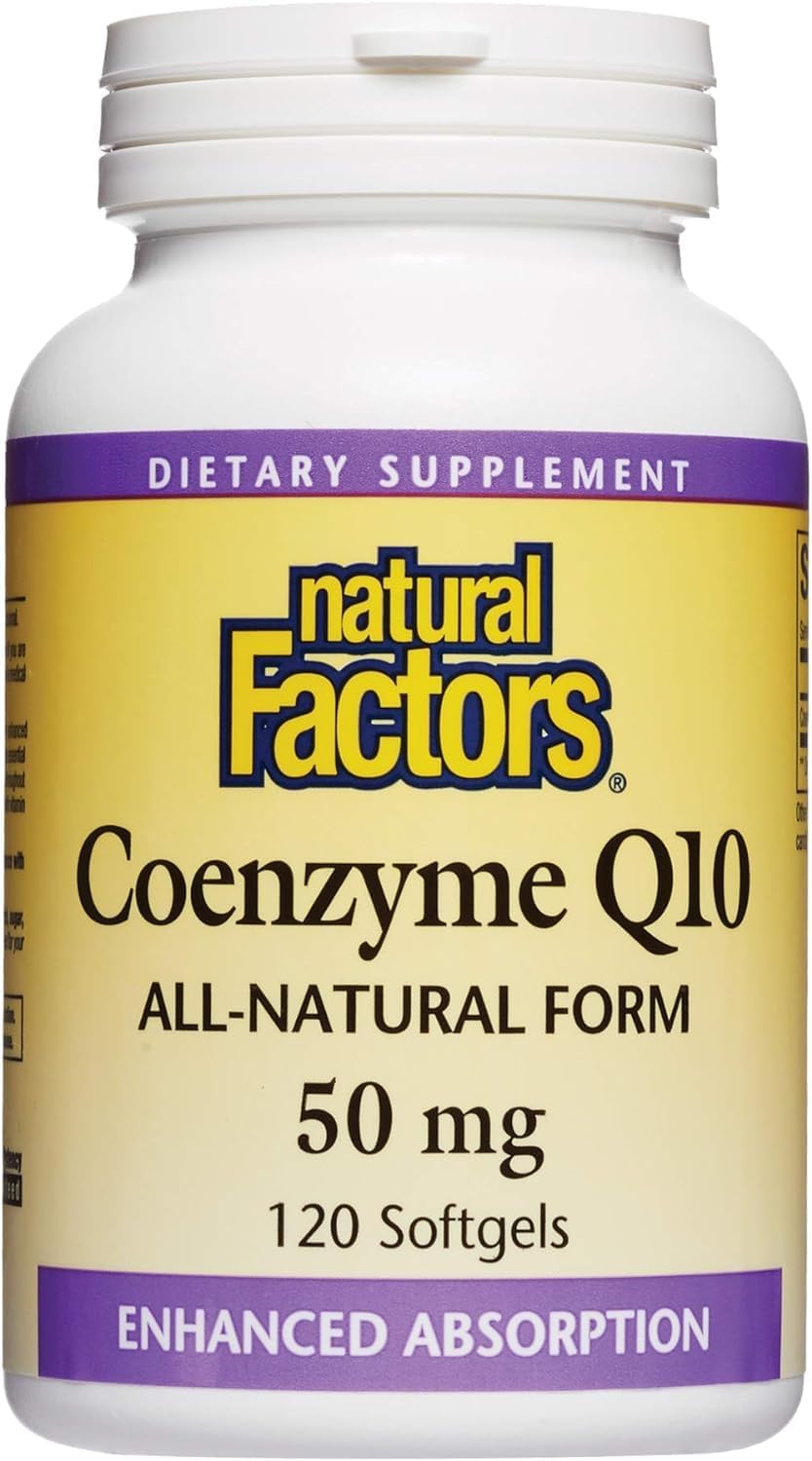 Natural Factors, Coenzyme Q10 50Mg, Coq10 Supplement For Energy, Heart And Antioxidant Support, Gluten Free, 120 Softgels (120 Servings)