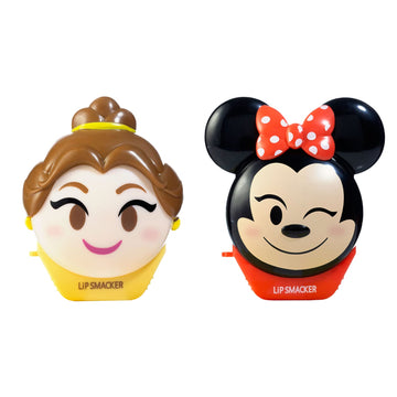 Lip Smacker Disney Minnie Mouse and Beauty And The Beast Belle Emoji Lip Balm Duo, Flavored Strawberry Lemonade, Bow-nade, 2 Pack
