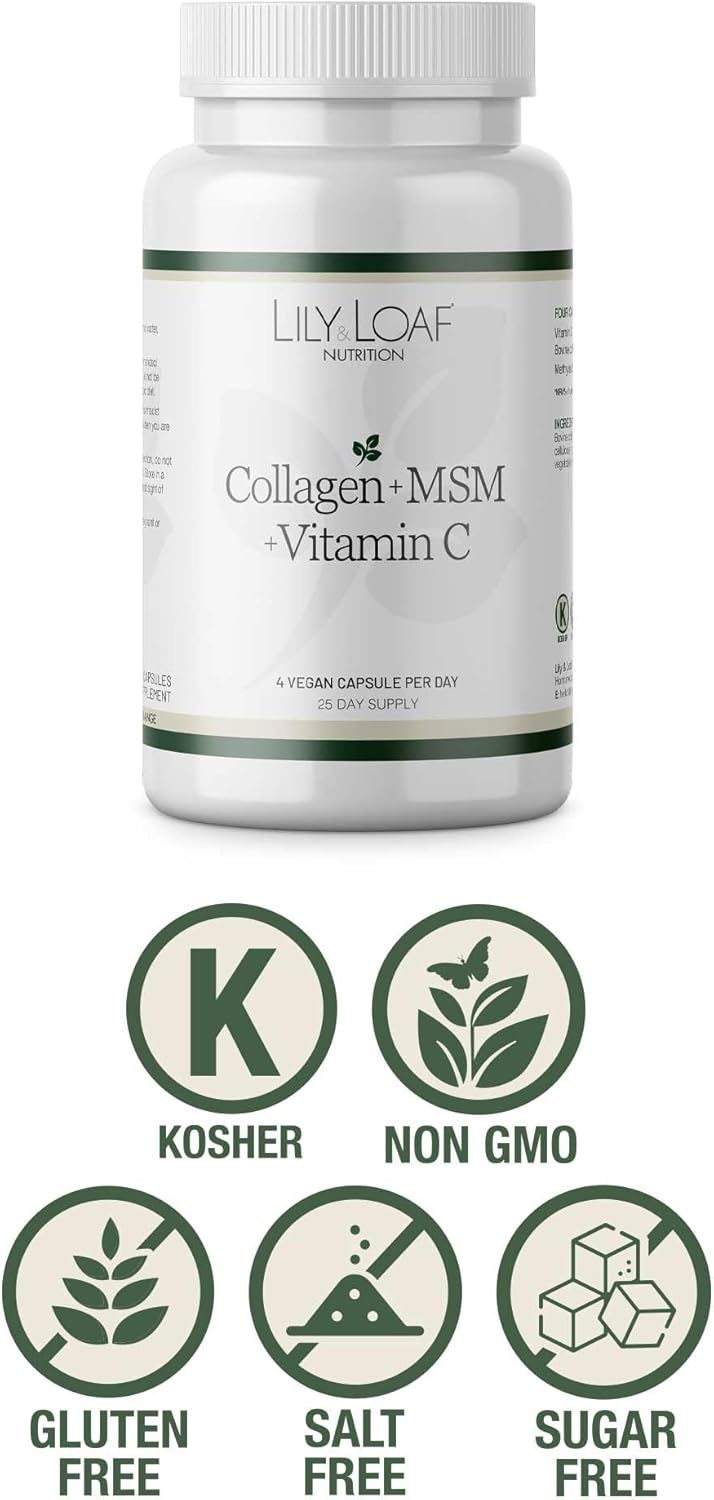 Lily & Loaf Collagen + Msm + Vitamin C – Skin, Joint & Connective Tissue Support | 100 Capsules | 25-Day Supply | Anti-Ageing, Hydrating, Firming | Bovine Collagen Supplement