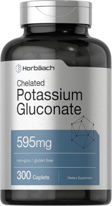 Horbäach Chelated Potassium Gluconate Supplement 595Mg | 300 Count | Vegetarian, Non-Gmo, Gluten Free