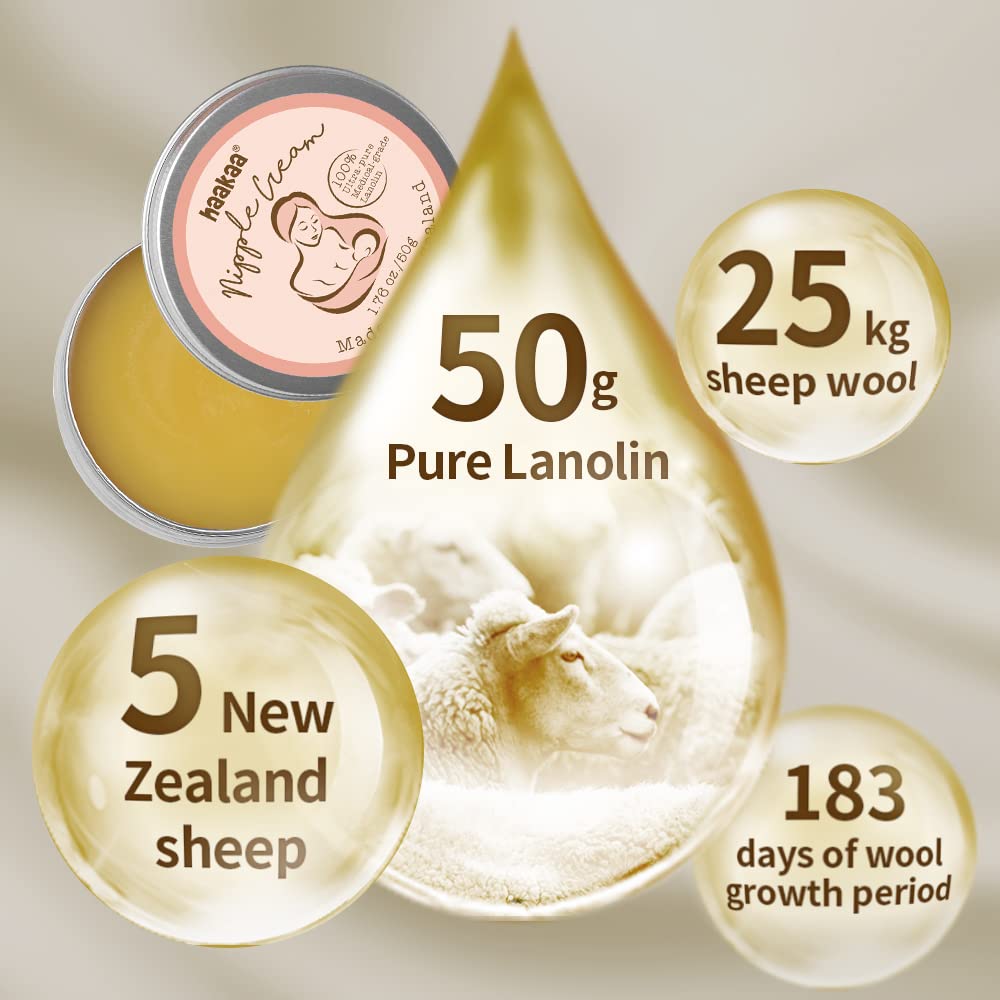 haakaa Nipple Butter Lanolin Nipple Cream for Breastfeeding Natural Nipple Balm | Made in New Zealand | Reduce Nipple Pain Speed up Healing 1.76 oz | Meet US Pharmacopeia Standard : Baby