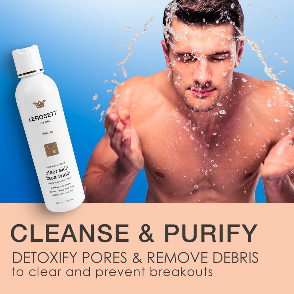 Lerosett® Clear Skin Face Wash – Gentle Gel Cleanser With 60% Aloe-Rich Botanicals, 4% Glycolic Acid & Vit-E Microbeads – Fights Breakouts, Unclogs Pores, Balances Oil – Spa-Grade, Vegan – 4Oz : Beauty & Personal Care