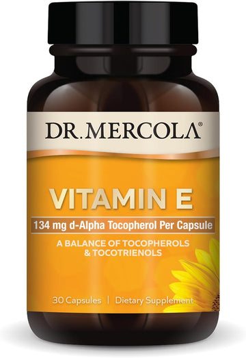 Dr. Mercola Vitamin E, 30 Servings (30 Capsules), 134 mg Per Capsule, Dietary Supplement, Supports Healthy Skin, Non-GMO