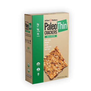 Julian Bakery Paleo Thin Crackers | Salt & Pepper | USDA Organic | Gluten-Free | Grain-Free | GMO Free | Low Carb | 1 Pack